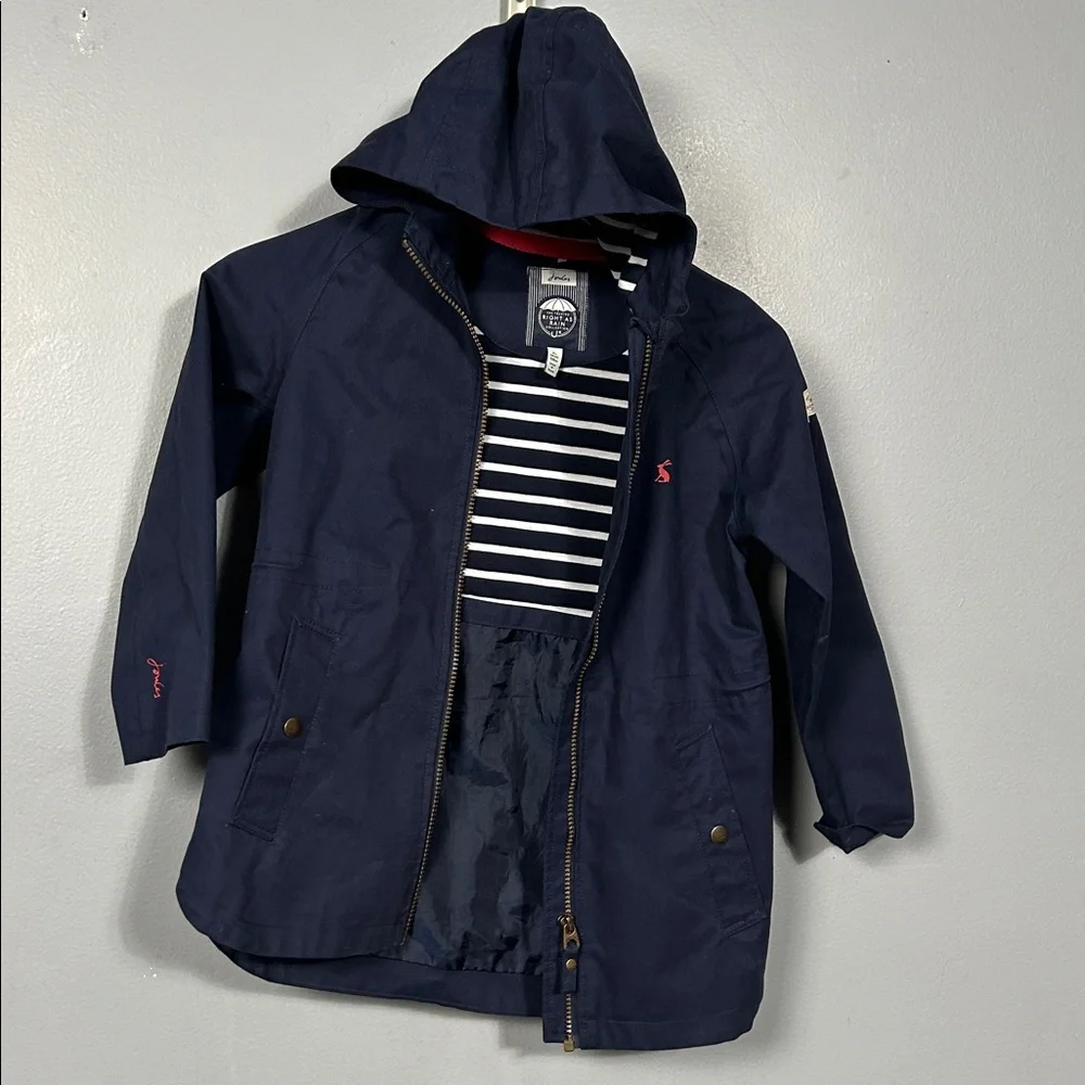 Joules Girls Navy Rain Coat size 8 years old gently used hooded - Picture 7 of 16